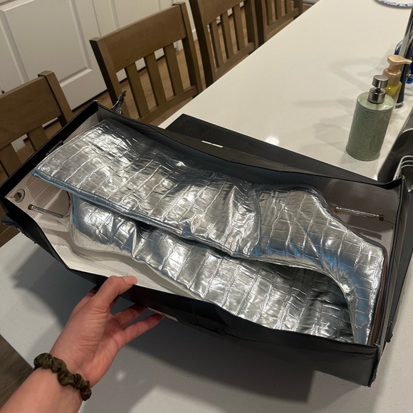 Silver Croc Embossed Heeled Boots - Picture 5 of 7